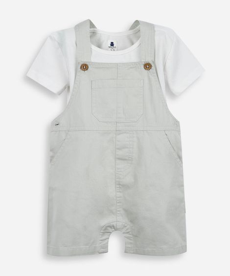 jardineira infantil de algodão com camiseta verde