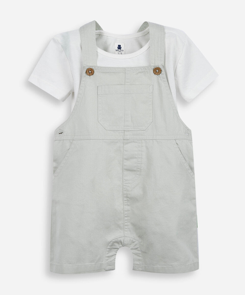 jardineira infantil de algodão com camiseta verde