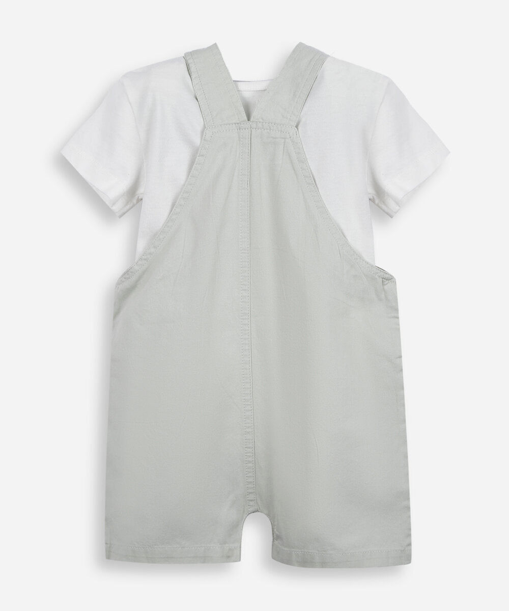 jardineira infantil de algodão com camiseta verde