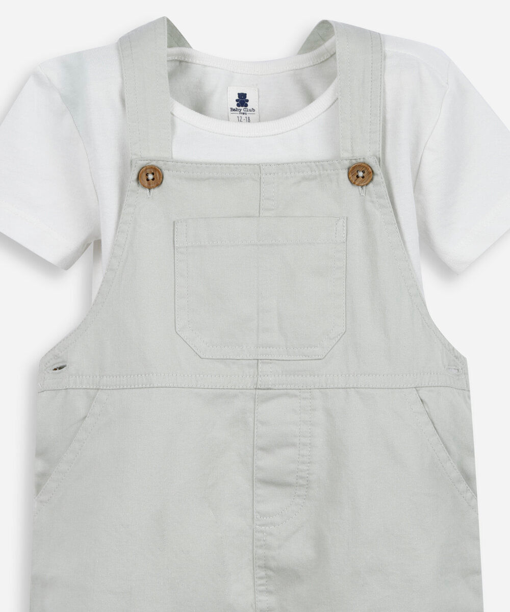 jardineira infantil de algodão com camiseta verde