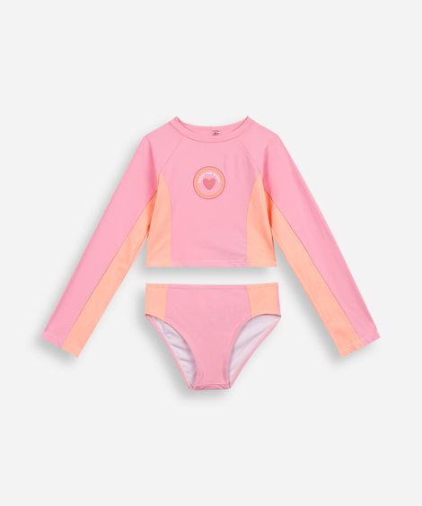 Conjunto infantil praia color block rosa