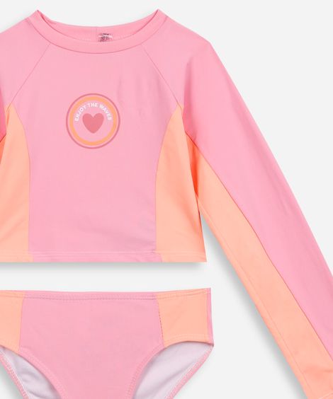 Conjunto infantil praia color block rosa