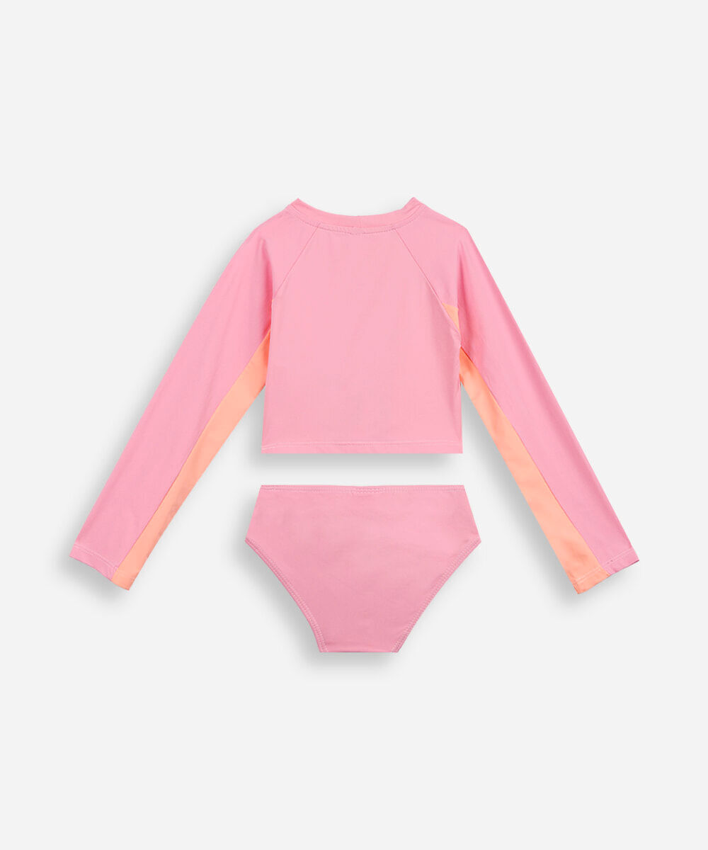 Conjunto infantil praia color block rosa
