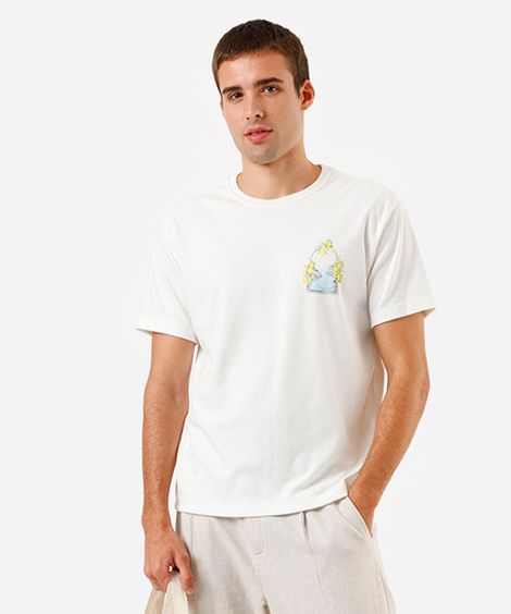 camiseta masculina relaxed com algodão capri off white