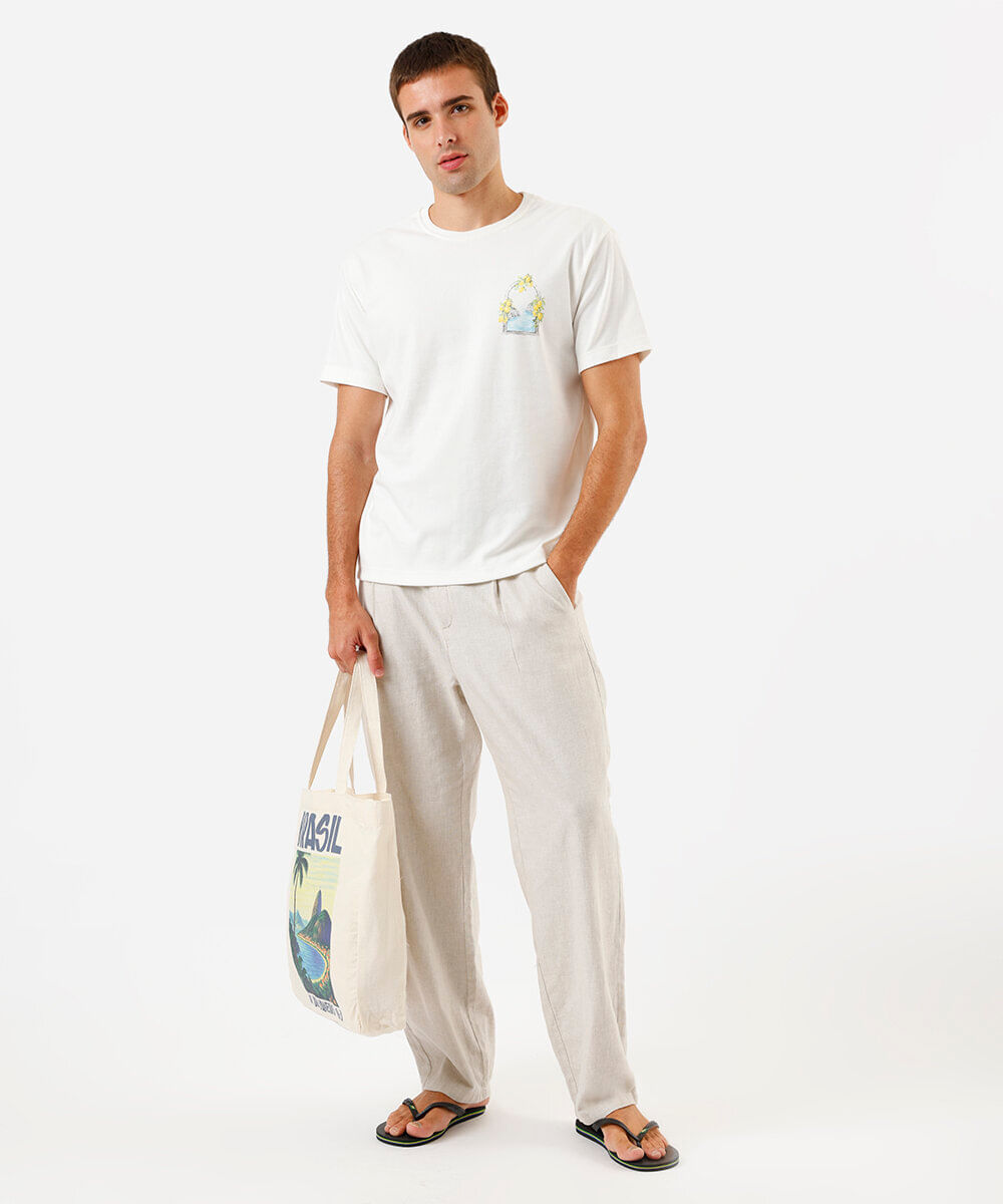 camiseta masculina relaxed com algodão capri off white