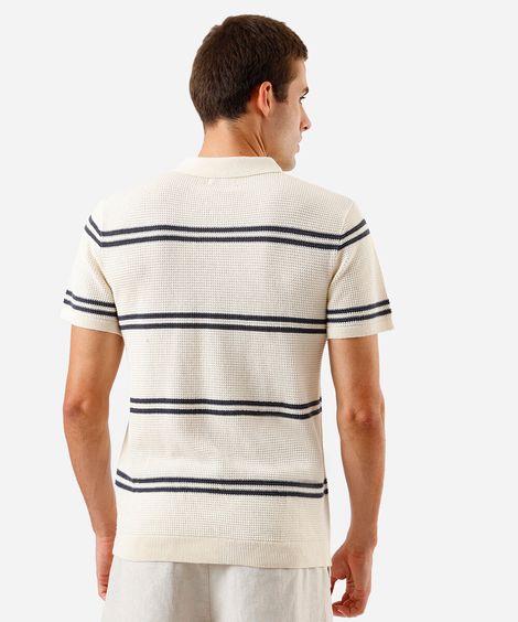 polo de algodão masculina texturizada listrada off white