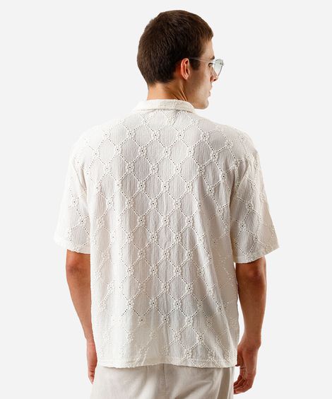camisa masculina jacquard bordada off white
