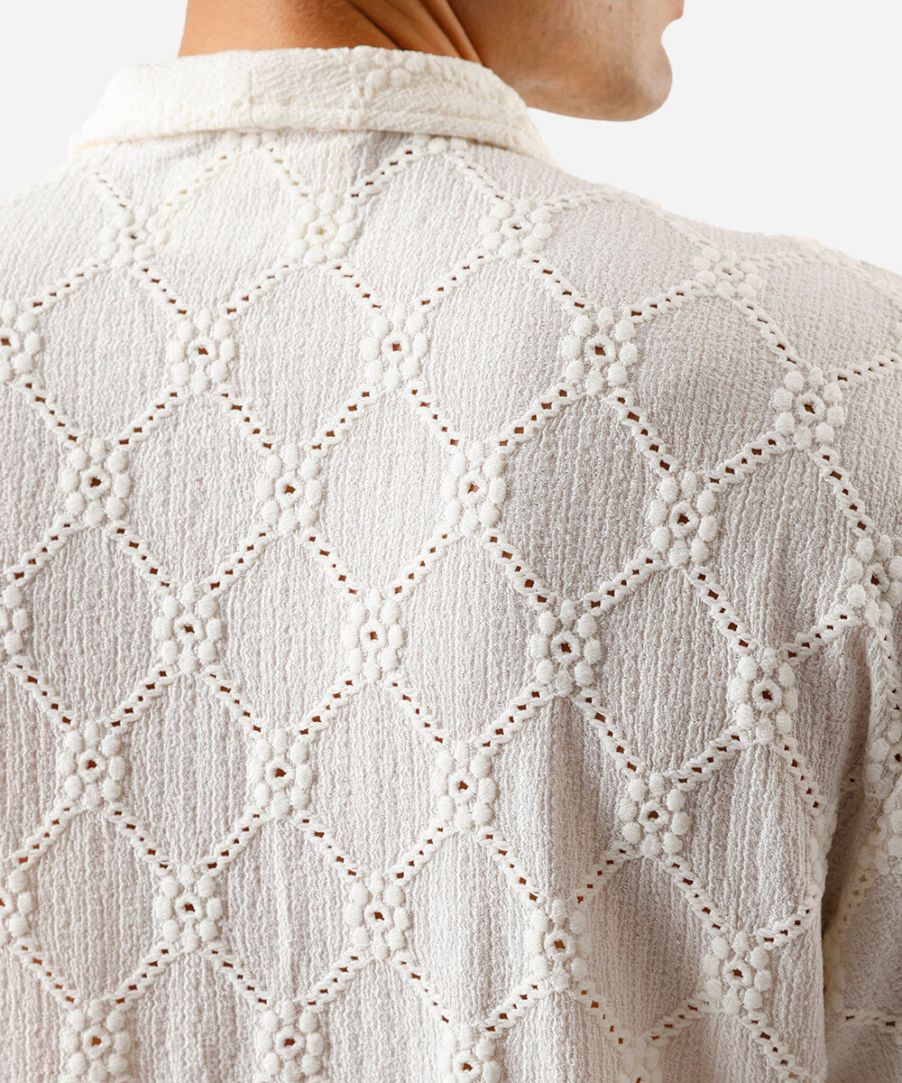 camisa masculina jacquard bordada off white