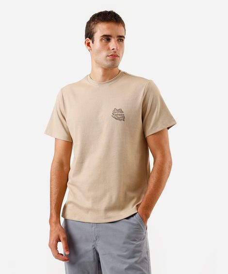 camiseta masculina com algodão estampada bege