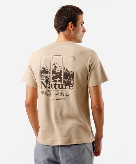camiseta masculina com algodão estampada bege
