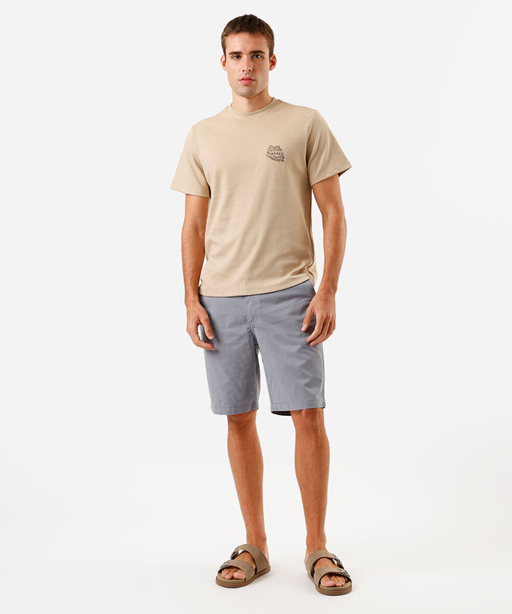 camiseta masculina com algodão estampada bege