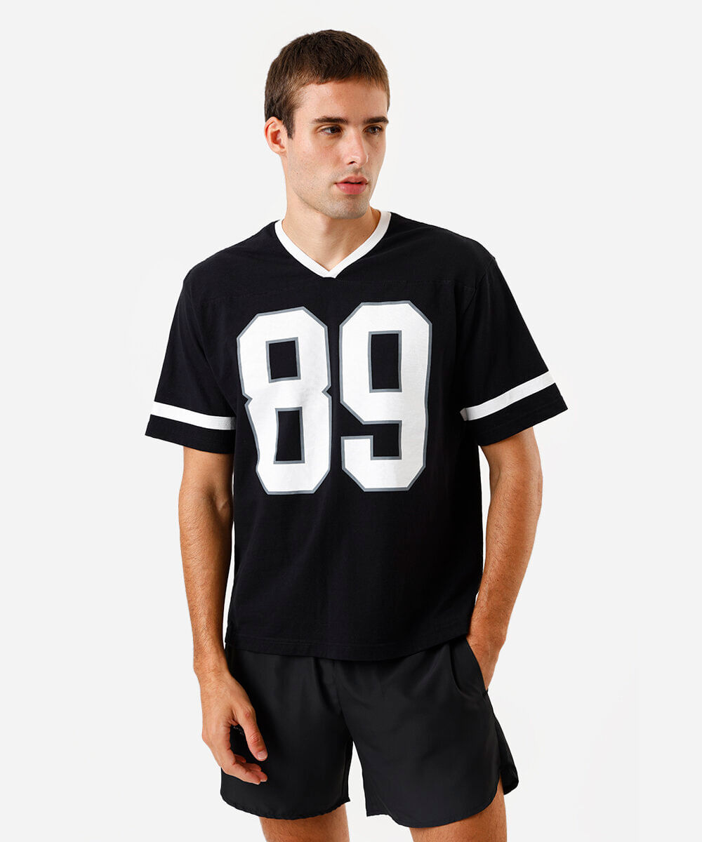 camiseta masculina college relaxed fit preta