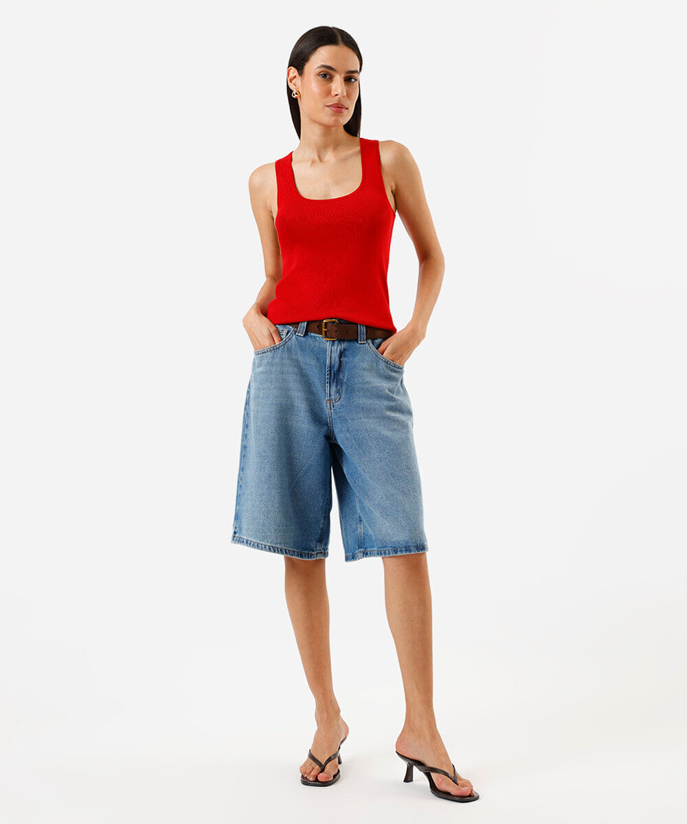 Regata de tricot feminina texturizada vermelha