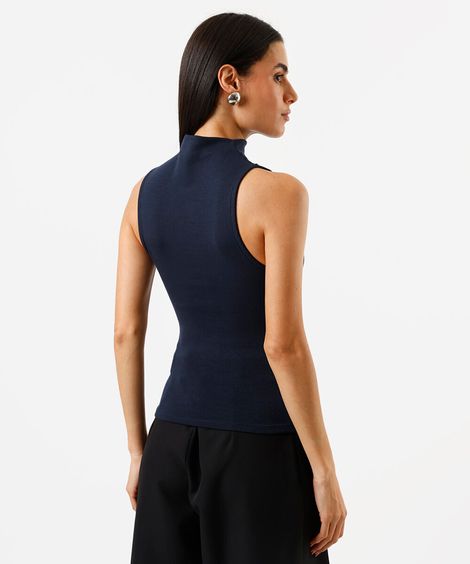 Blusa feminina gola alta canelada azul
