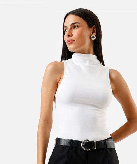 Blusa feminina gola alta canelada off white