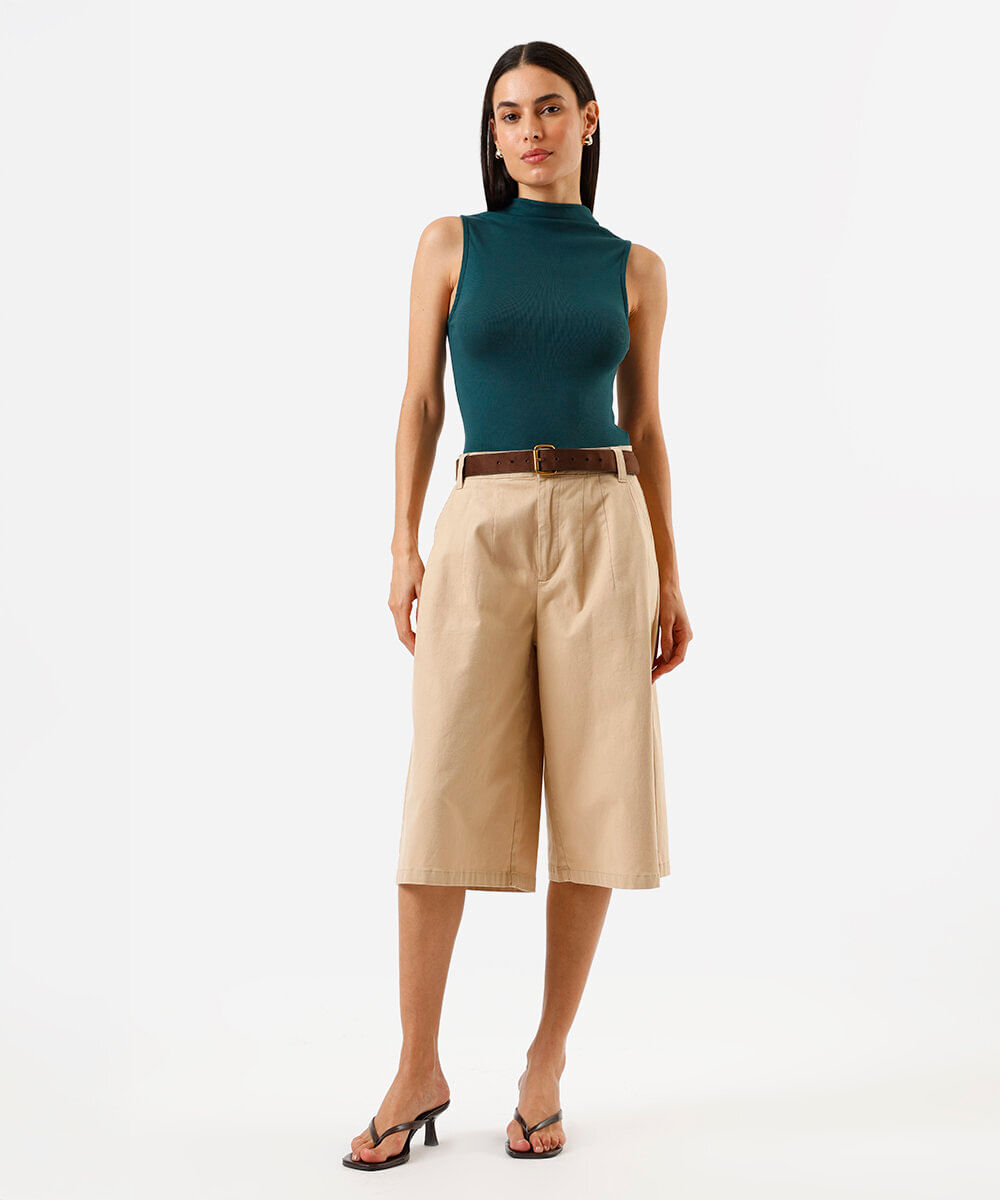Blusa feminina gola alta canelada verde