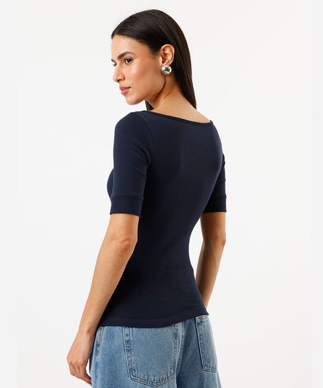 Blusa feminina canelada manga alongada azul