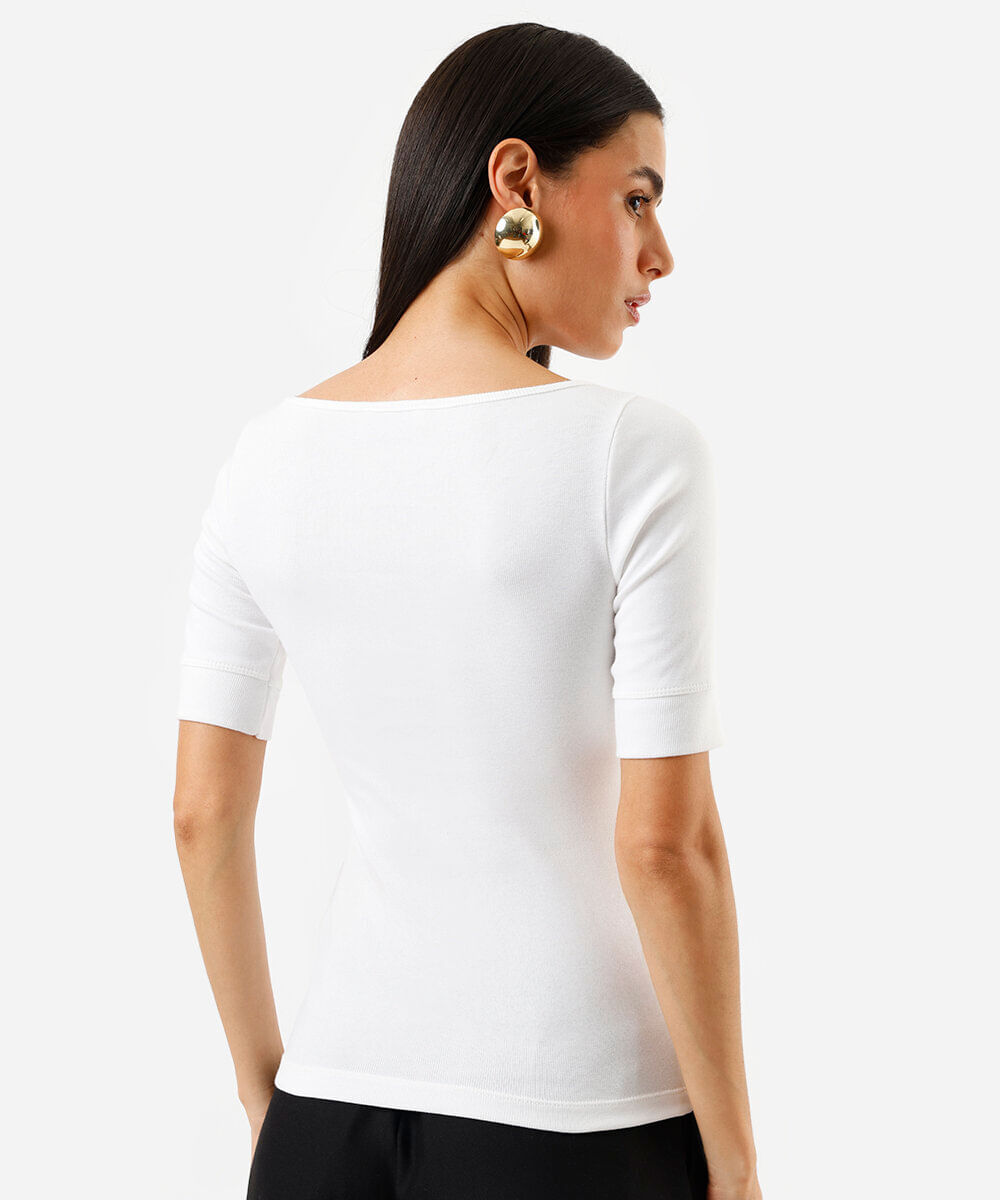 Blusa feminina canelada manga alongada off white