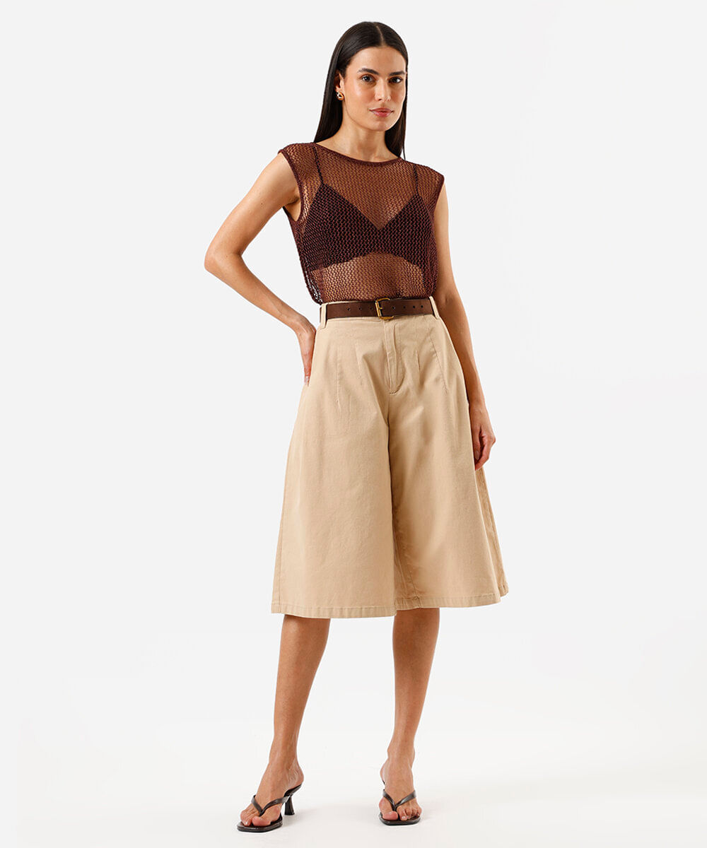 Regata de tricot feminina metalizada marrom