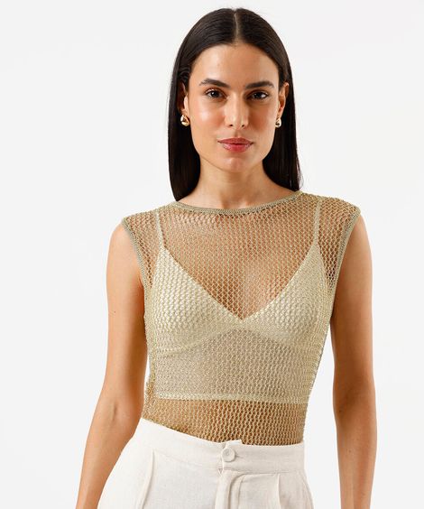 Regata de tricot feminina metalizada dourado