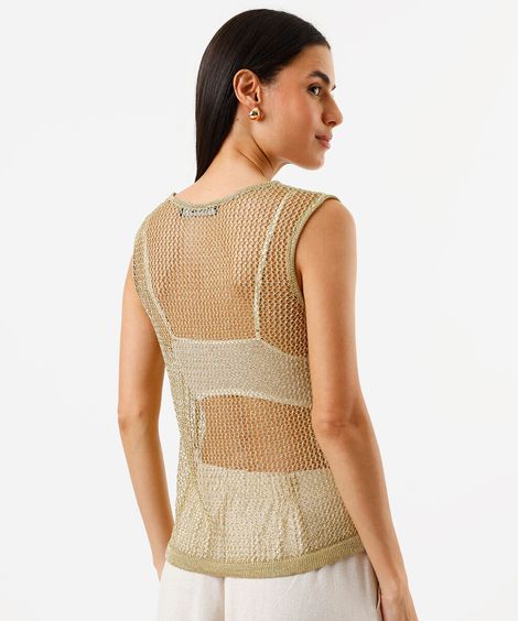 Regata de tricot feminina metalizada dourado