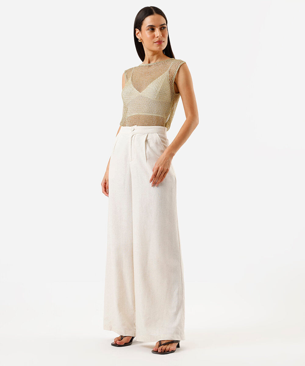 Regata de tricot feminina metalizada dourado