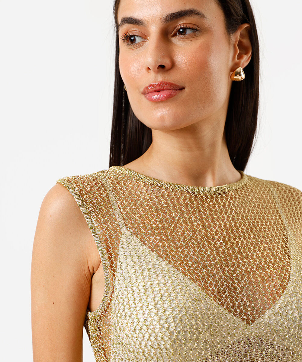 Regata de tricot feminina metalizada dourado