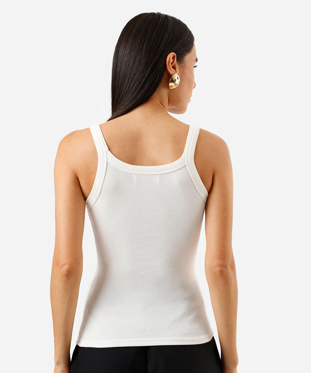 regata alça fina feminina de algodão canelada básica off white