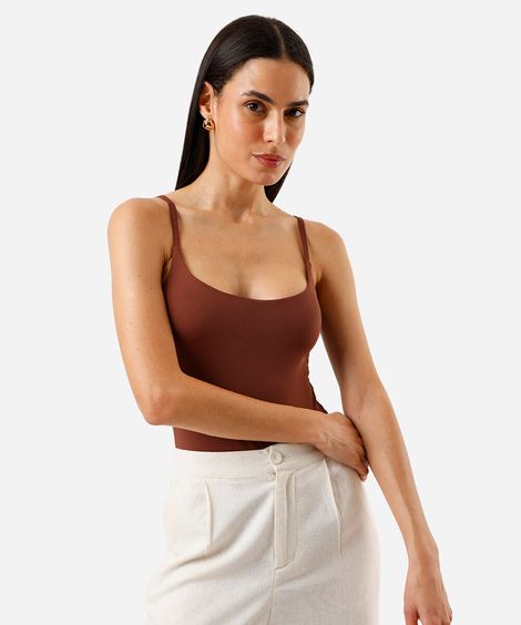 body feminino alça fina poliamida marrom