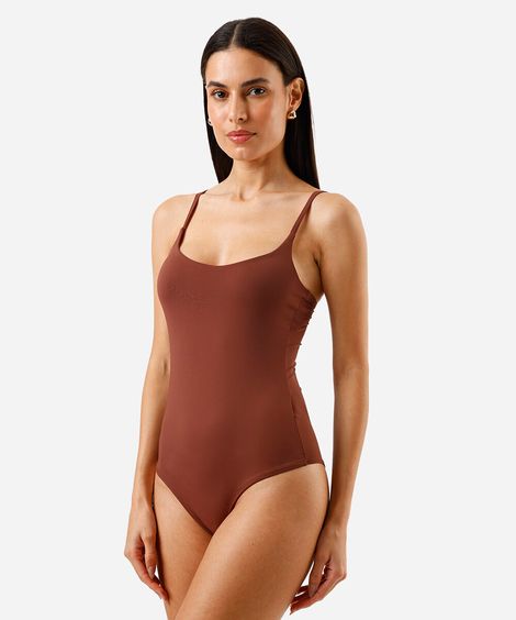 body feminino alça fina poliamida marrom
