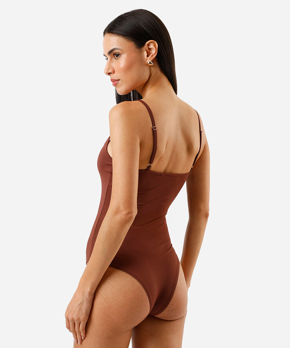 body feminino alça fina poliamida marrom