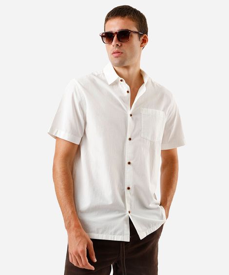 camisa de algodão manga curta com bolso off white