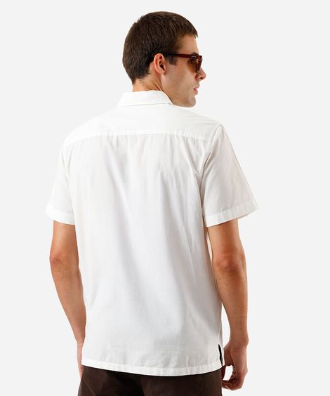 camisa de algodão manga curta com bolso off white