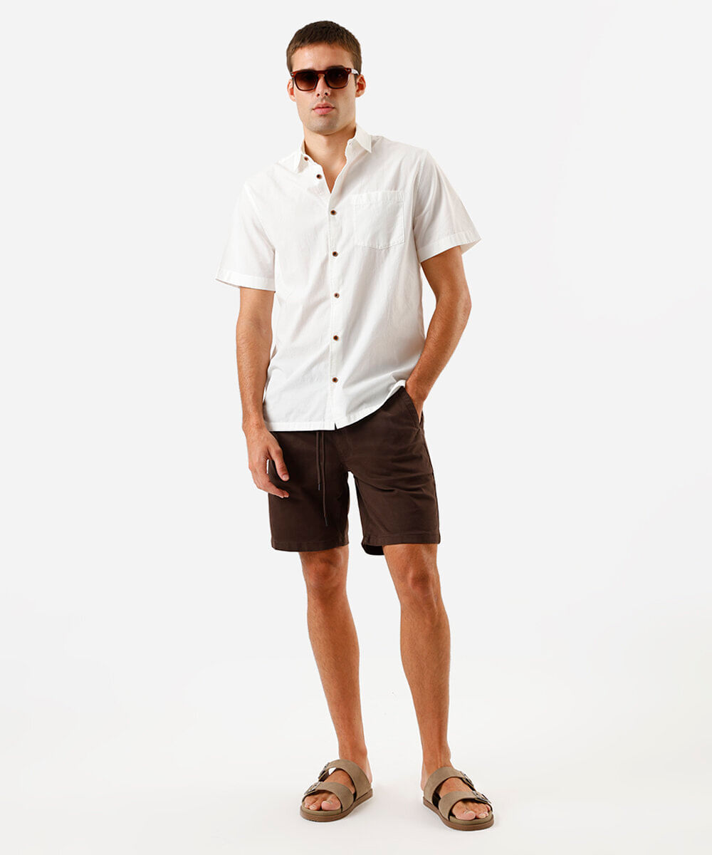camisa de algodão manga curta com bolso off white