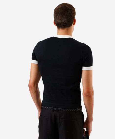 camiseta masculina de algodão bicolor preta