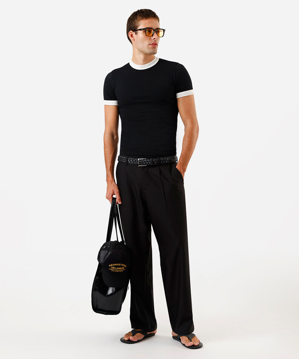 camiseta masculina de algodão bicolor preta