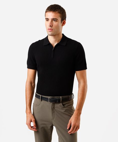 polo masculina de tricot texturizada preta