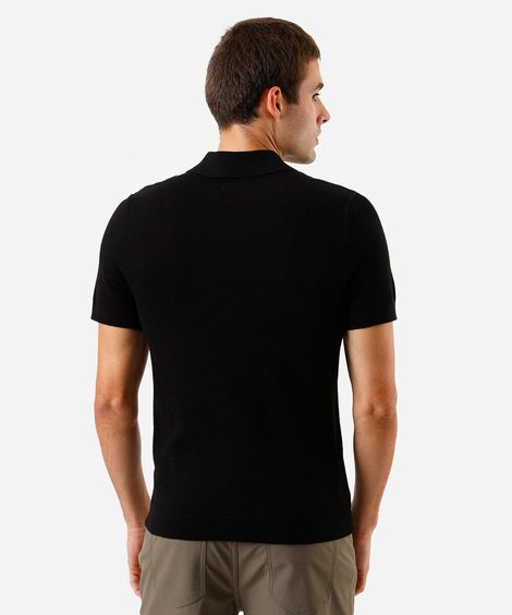 polo masculina de tricot texturizada preta