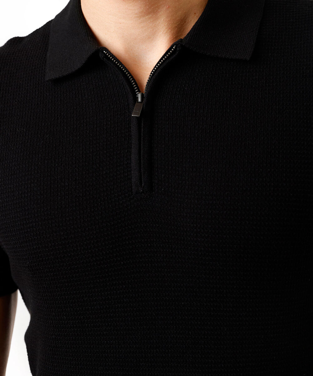 polo masculina de tricot texturizada preta