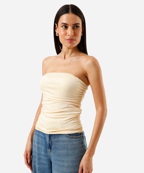 cropped feminino drapeado em malha amarelo