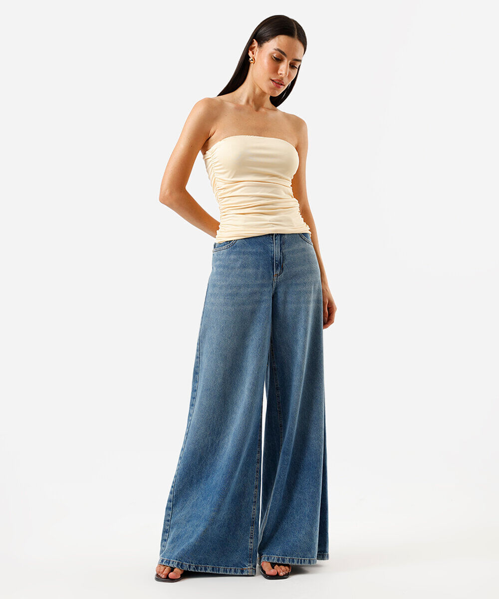 cropped feminino drapeado em malha amarelo