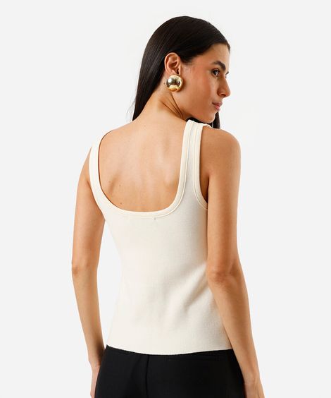 regata feminina de tricot com botões bege