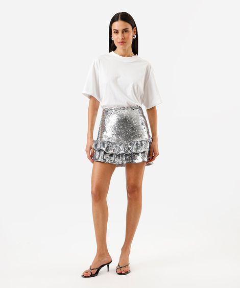 saia curta feminina de paetê cinza