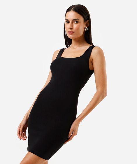 vestido feminino curto decote quadrado preto