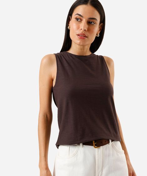 regata alongada de algodão flamê marrom