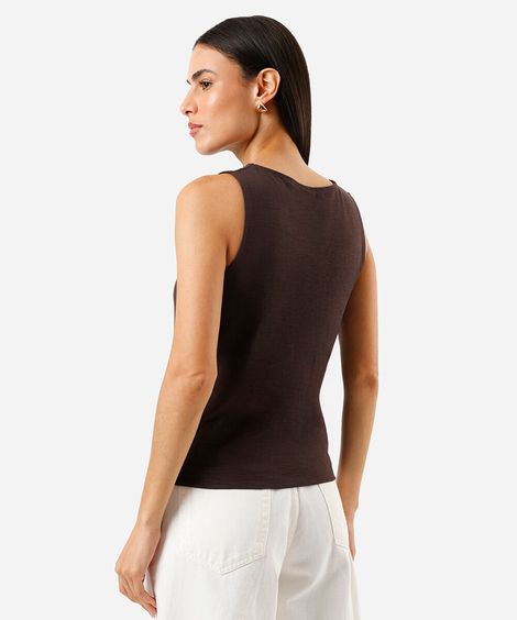 regata alongada de algodão flamê marrom