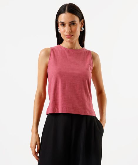 regata alongada de algodão flamê rosa
