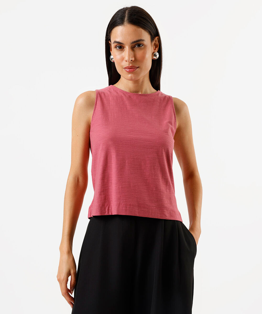 regata alongada de algodão flamê rosa