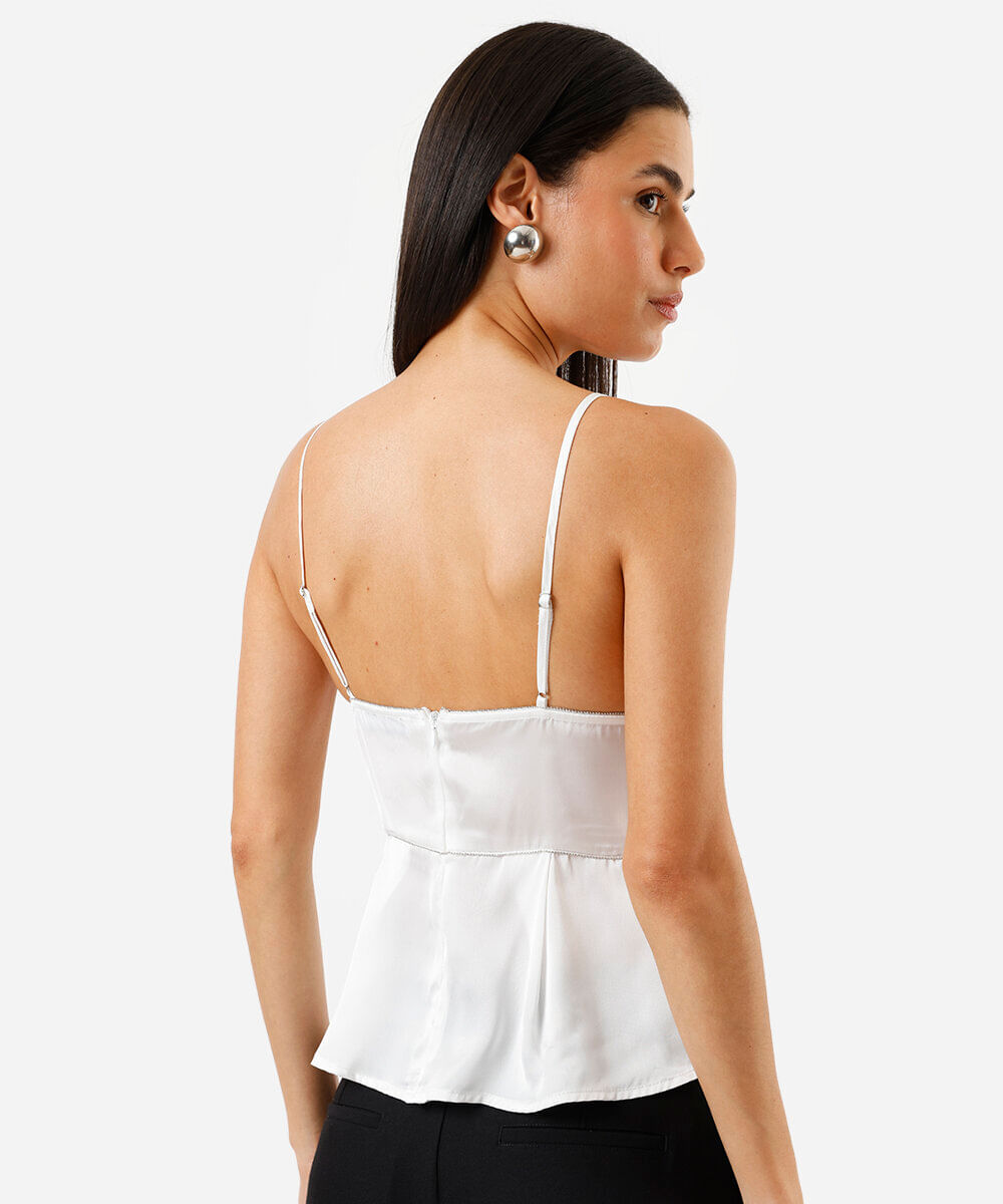 blusa feminina alça fina com brilho off white