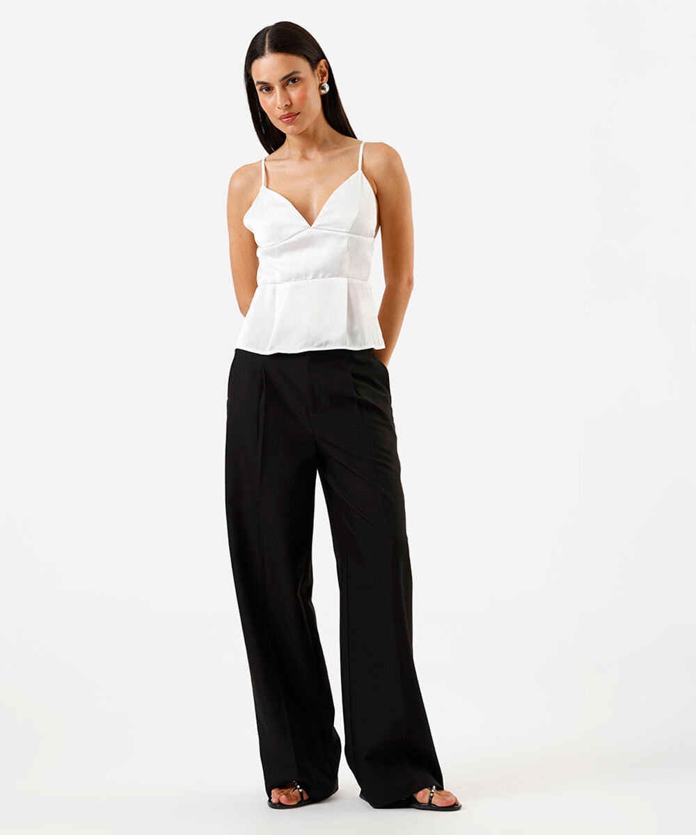 blusa feminina alça fina com brilho off white